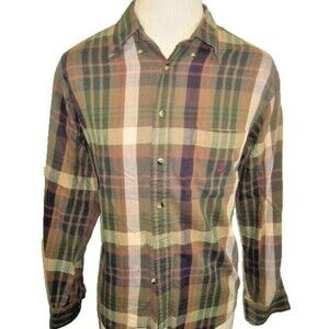 Mens Nautica Brown Plaid Cotton LS Casual Shirt sz Lg
